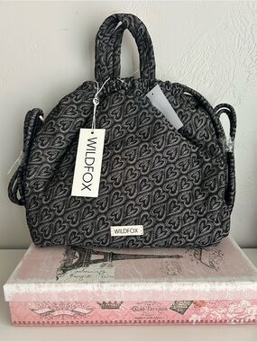 WILDFOX Black & Gray Heart Jacquard Tote